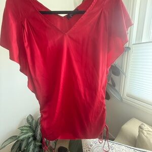 Hale Bob Vibrant Red V-Neck Silk Blouse